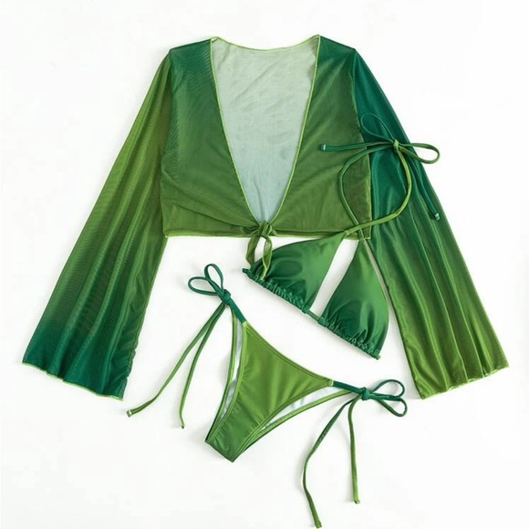 Summer Beach Criss Cross Bikini Swimsuit With Kimono - Picture 2 of 3